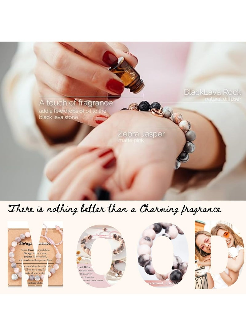 CMGTYYD. أساور من الكريستال، سوار حمار وحشي وردي قابل للتعديل قابل للتمدد من الكريستال مجوهرات كريستال يوجا للتأمل والاسترخاء هدايا صداقة عيد ميلاد صديقة صديقة صديقة للنساء المراهقات مع بطاقة اقتباس تشجيعية - Image 4