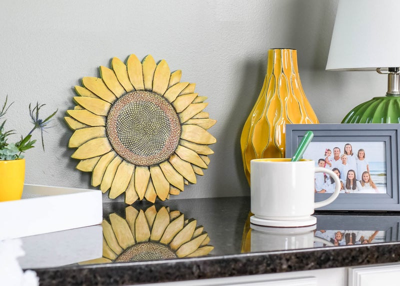 Nat and Jules NAT & Jules Sunflower Shaped Dimensional Indoor Outdoor 12 inch Cast Resin Decorative Garden Stepping Stone, Patio, Walkway Sculpture Yard Art, Colorful Yellow - Image 5