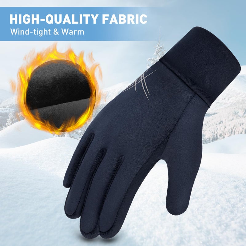 EEFOW Winter Waterproof Touchscreen Kids Gloves: Warm Lightweight Sport Snow Grip Wool Mitten for Age 10-12 Years Boys & Girls Youth Big Children for Ski Cycling Football Riding Soccer, Dark Blue - Image 2