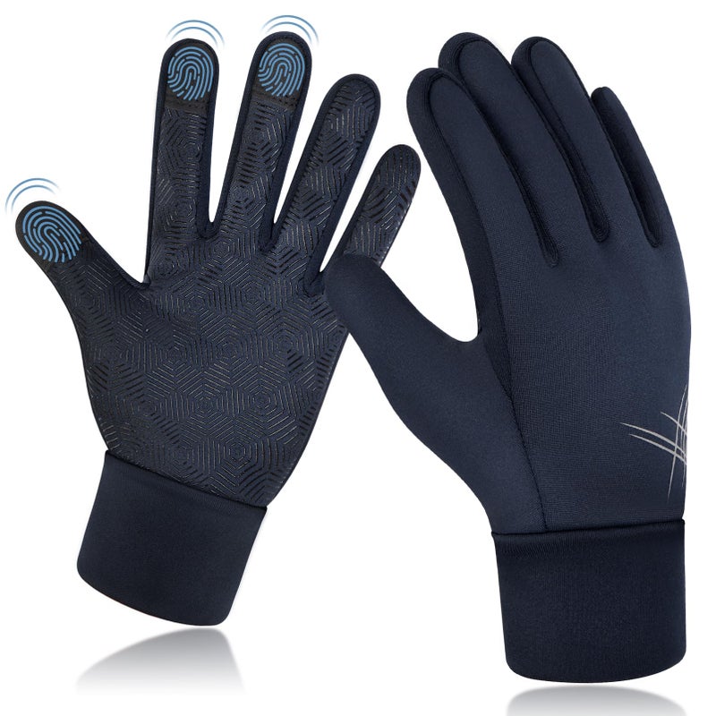 EEFOW Winter Waterproof Touchscreen Kids Gloves: Warm Lightweight Sport Snow Grip Wool Mitten for Age 10-12 Years Boys & Girls Youth Big Children for Ski Cycling Football Riding Soccer, Dark Blue - Image 1