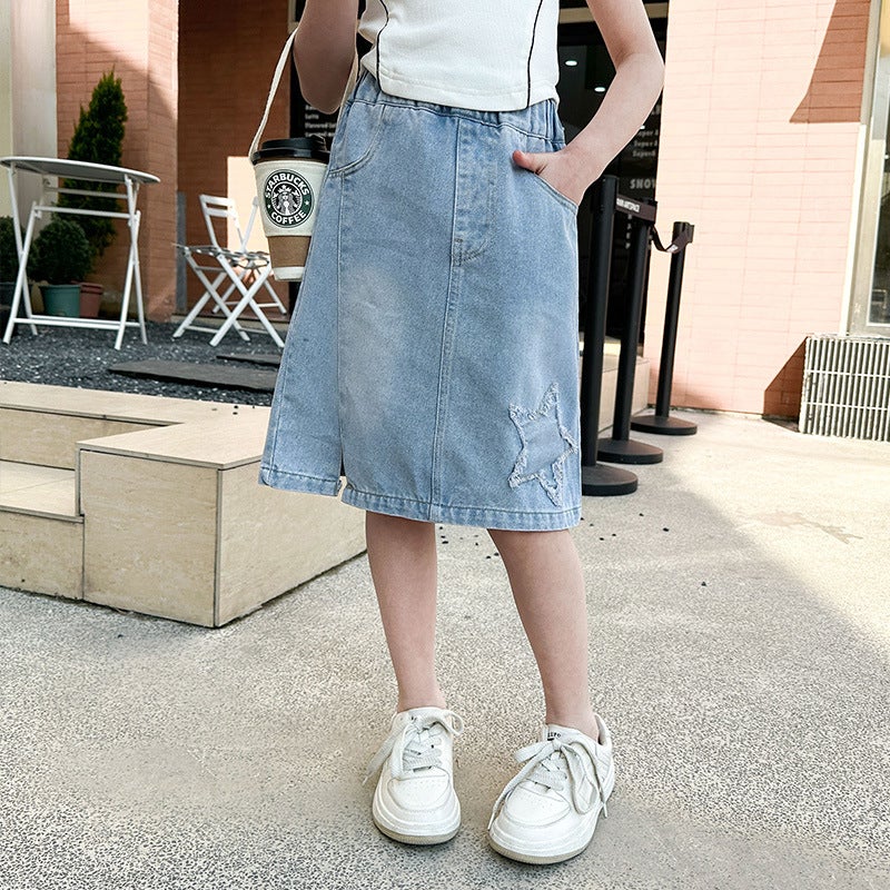 Girls' Short Skirts, Summer Dresses, Girls' Summer Skirts, Big Children'S Summer Fashionable Denim Skirts, Summer Children'S Skirts - Image 1