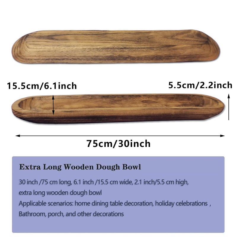 linsuo Wooden Dough Bowl Decor, Vintage Wooden Bowl Hand Carved Home Decor for Dining Table Center, Living Room, Kitchen Decor. (30inch brown) - Image 2