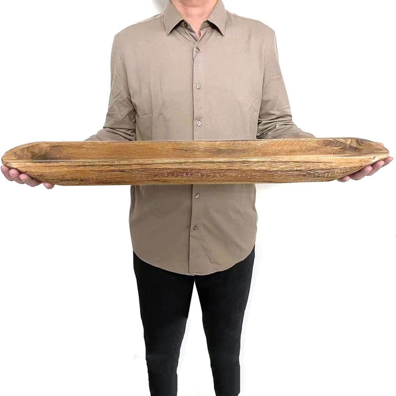 linsuo Wooden Dough Bowl Decor, Vintage Wooden Bowl Hand Carved Home Decor for Dining Table Center, Living Room, Kitchen Decor. (30inch brown) - Image 1