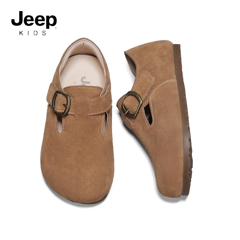 Jeep Children'S Casual Shoes Boys Boken Shoes 2025 Student Leather Shoes Girls Soft Sole Beanie Shoes - Image 1