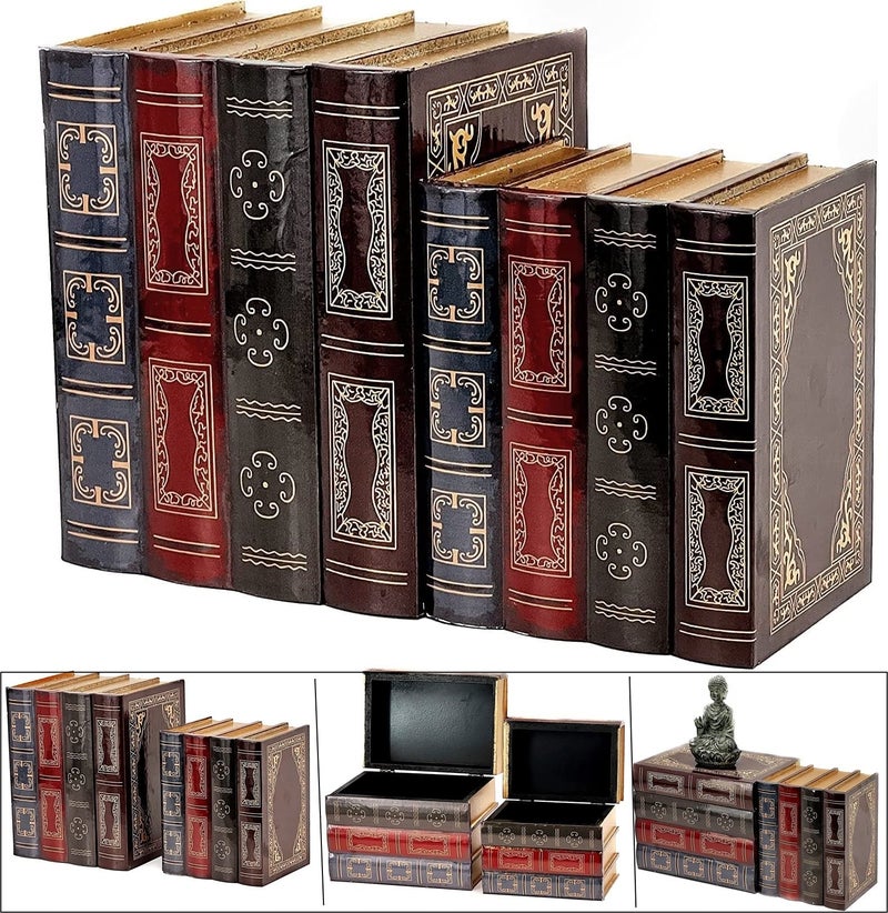Bellaa 21239 Decorative Box Set of 2 Secret Storage Vintage Hamlet Wooden Heavy Duty Bookends for Shelves Home Office School Library Decor Book Ends Shelf Holder Stoppers Supports