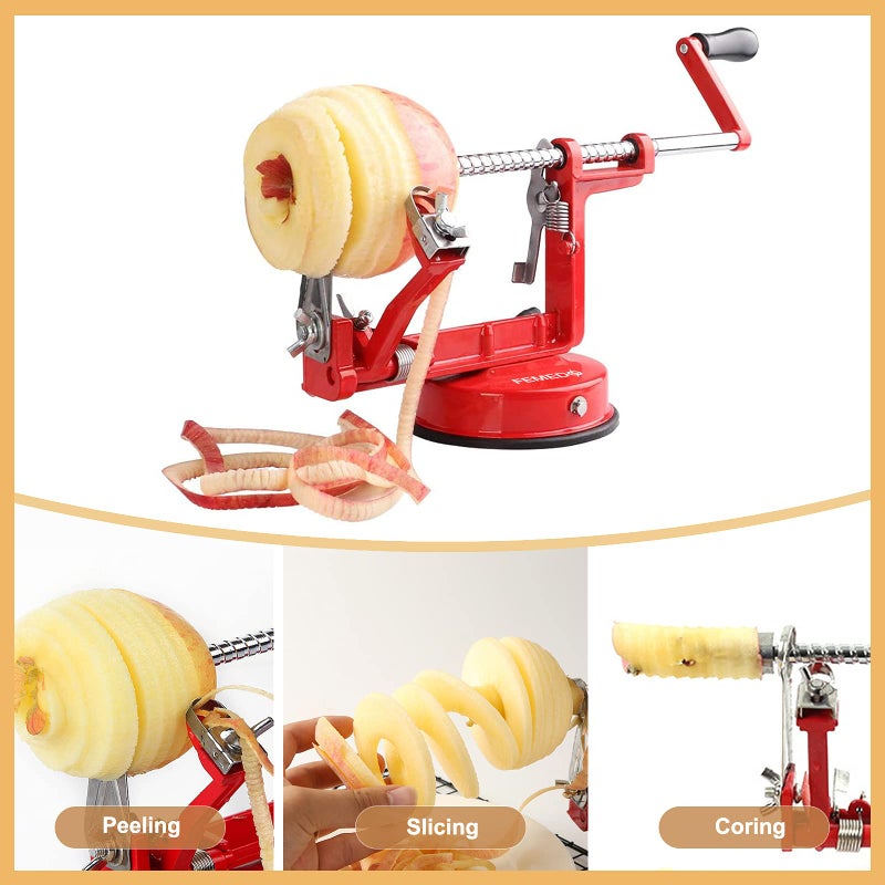 femedo Apple Peeler Slicer Corer with Stainless Steel Blades and Powerful Suction Base for Apples Pears Potatoes(Red) - Image 4