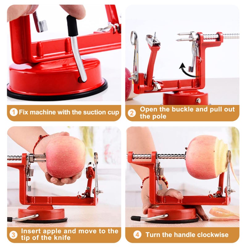 femedo Apple Peeler Slicer Corer with Stainless Steel Blades and Powerful Suction Base for Apples Pears Potatoes(Red) - Image 5