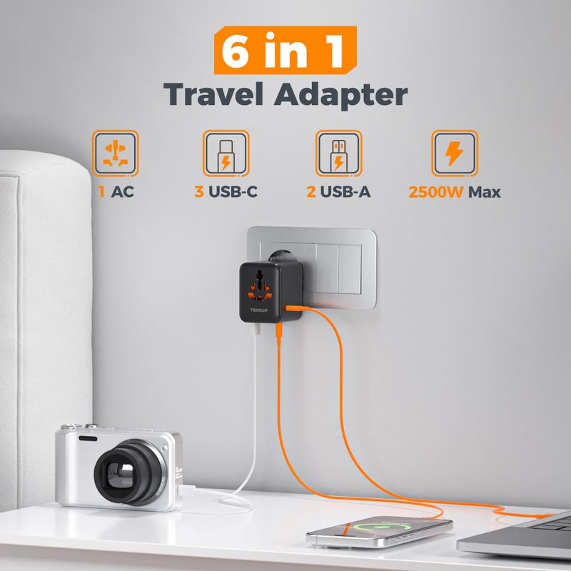 TESSAN Universal Travel Adapter, Travel Plug with 2 USB A and 3 USB C - Image 3