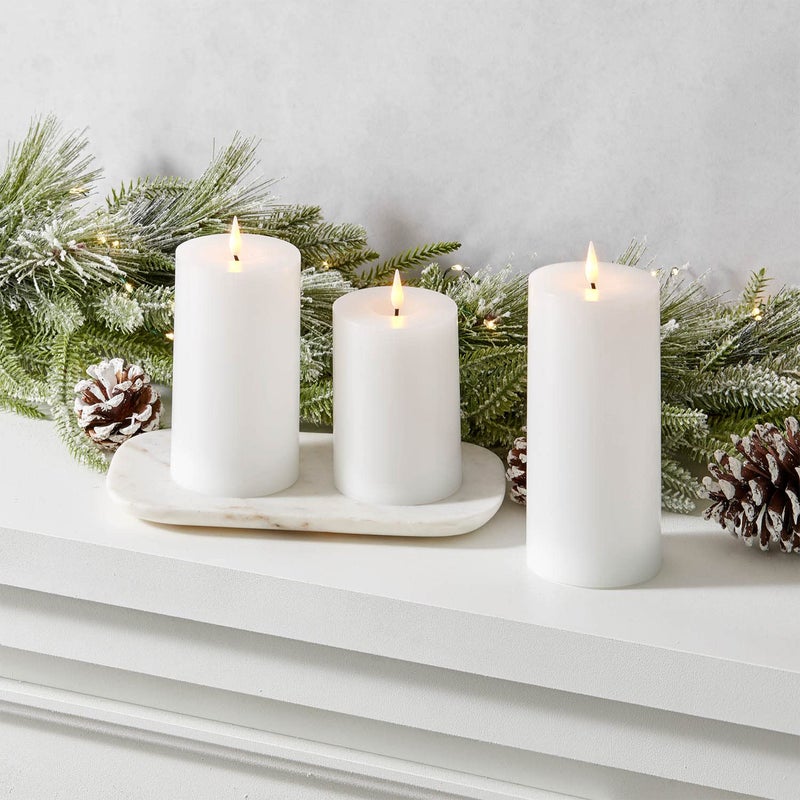 LampLust Realistic Flameless Pillar Candles with Remote, Set of 3, Batteries Included, Real White Wax, 3D Flickering LED Flame, 3 Inch Pillar Candles, Spring Decor, Centerpieces for Tables - Image 5