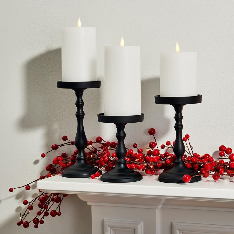 LampLust Realistic Flameless Pillar Candles with Remote, Set of 3, Batteries Included, Real White Wax, 3D Flickering LED Flame, 3 Inch Pillar Candles, Spring Decor, Centerpieces for Tables - Image 3