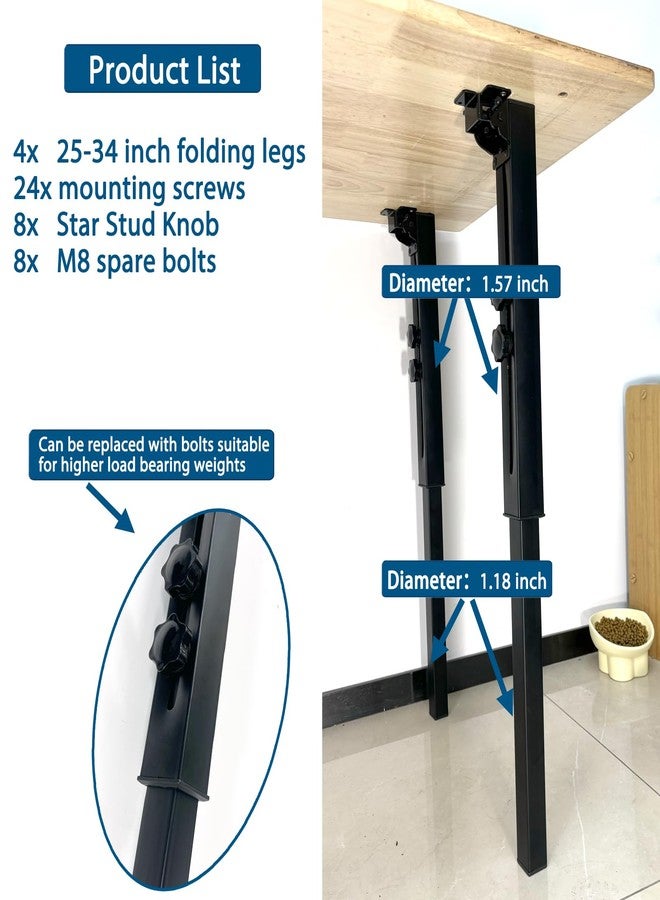 Benbuoo 15.6-25 inches Adjustable Height Table Legs Folding Tall Metal Desk Legs Heavy Duty Foldable Furniture Legs for Tabletops, Computer Table, Office Desk, DIY Desk, RV, Counter, Outdoor Set of 4 - Image 2