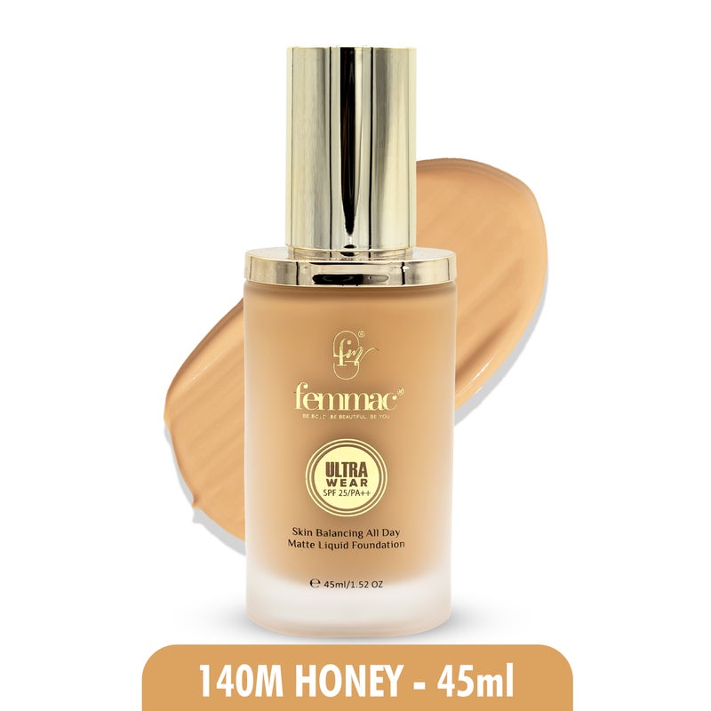 FEMMAC Ultra Wear Matte Liquid Foundation – Long Lasting Full Coverage, Oil Control, Smooth Finish, Hydrating Formula with UV Filters & Jojoba Oil - Image 1