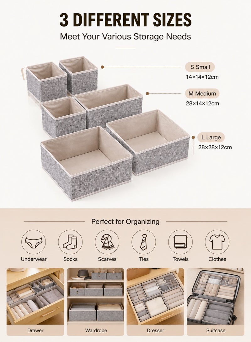 6-Piece Wardrobe Organizer Set Foldable Drawer Organizer for Clothes Underwear Socks Storage Boxes Multi-Size Closet Organizers Gray - Image 3