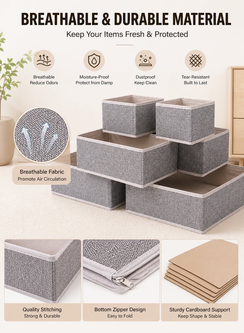 6-Piece Wardrobe Organizer Set Foldable Drawer Organizer for Clothes Underwear Socks Storage Boxes Multi-Size Closet Organizers Gray - Image 5