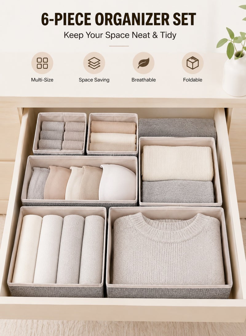 6-Piece Wardrobe Organizer Set Foldable Drawer Organizer for Clothes Underwear Socks Storage Boxes Multi-Size Closet Organizers Gray - Image 2