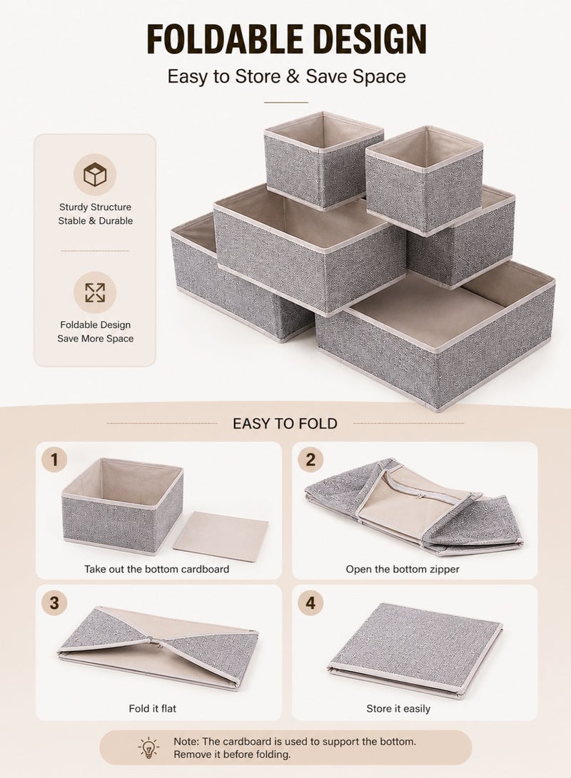 6-Piece Wardrobe Organizer Set Foldable Drawer Organizer for Clothes Underwear Socks Storage Boxes Multi-Size Closet Organizers Gray - Image 4