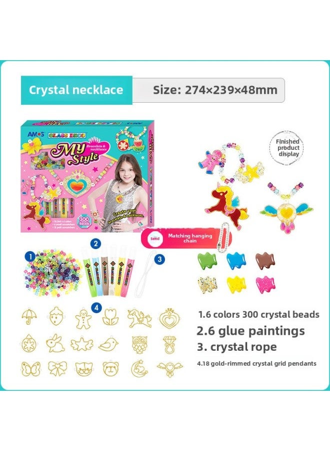 South Korea AMOS Free Glue Painting_Princess Lunburg Painting Children's Day Creative Diy Handmade Boys And Girls Educational Toys-Color:6 Color Necklace Bracelet Gift Box Plastic Painting (18 Phnom Penh Lattice)  - Image 1