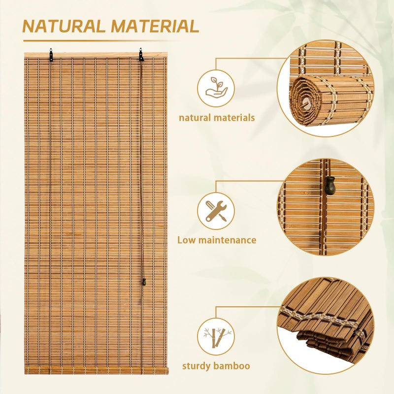 Vteyeya Bamboo Roman Shades Blinds for Windows - Natural Light Filtering Privacy Shades, Handwoven Indoor Window Coverings Easy to Install 24W x 72L - Image 4