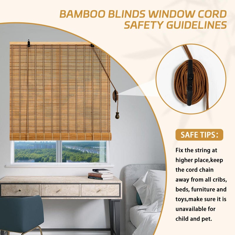 Vteyeya Bamboo Roman Shades Blinds for Windows - Natural Light Filtering Privacy Shades, Handwoven Indoor Window Coverings Easy to Install 24W x 72L - Image 5
