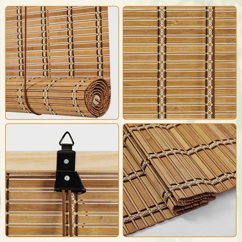 Vteyeya Bamboo Roman Shades Blinds for Windows - Natural Light Filtering Privacy Shades, Handwoven Indoor Window Coverings Easy to Install 24W x 72L - Image 3