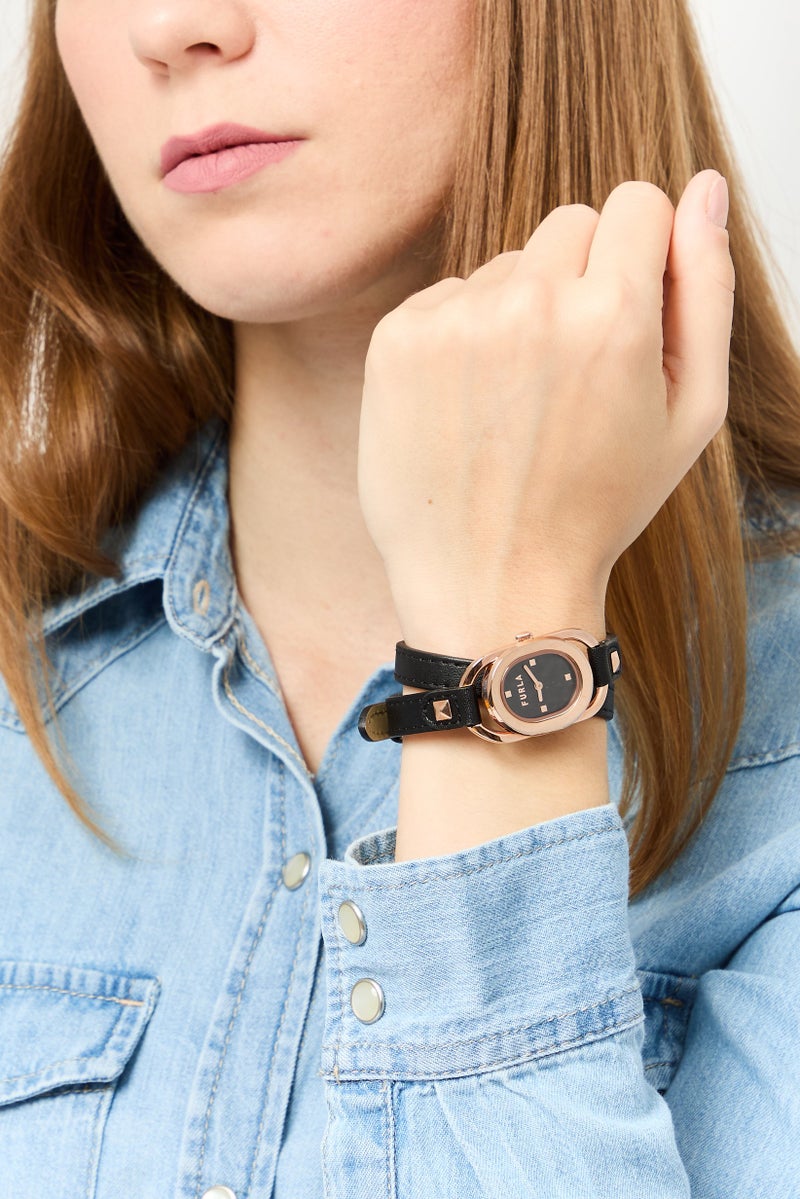 Furla Women WW00009002L3 Leather Analog Watch 24 mm, Black  - Image 2