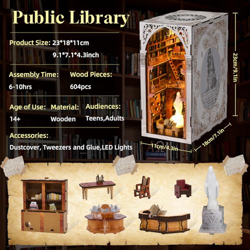 CCCDF Book Nook Kit DIY Miniature House Kit 3D Wooden Puzzle for Adults Booknook Kit with Dust Cover Book Decor Bookshelf Decoration Decorative Bookends Women Craft Gifts for Teens Public Library - Image 5