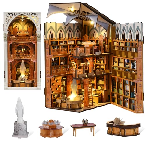 CCCDF Book Nook Kit DIY Miniature House Kit 3D Wooden Puzzle for Adults Booknook Kit with Dust Cover Book Decor Bookshelf Decoration Decorative Bookends Women Craft Gifts for Teens Public Library - Image 1