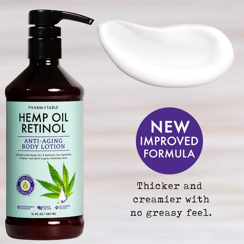 PHARM TO TABLE Hemp Oil Retinol Anti Aging Body Lotion 480ml - Image 4
