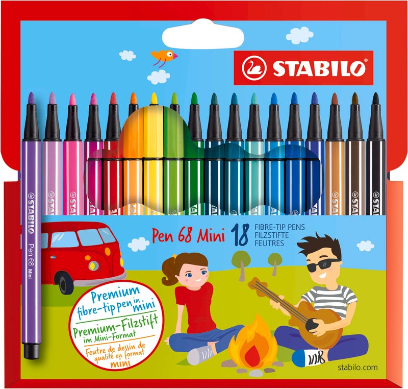 STABILO Premium Felt Tip Pen Pen 68 Mini - Wallet of 18 - Assorted Colors - Image 1