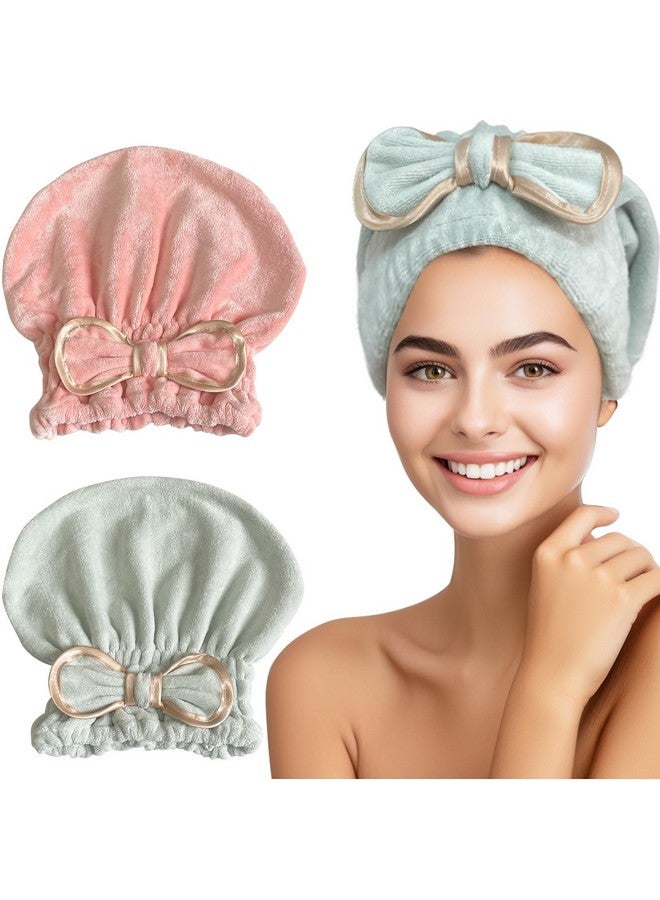 Jseng Jseng Microfiber Hair Towel Caps for Women with Cute Bowtie, 2Packs Fast Drying Hair Towel Caps for Curly Long Wet Hair Anti Frizz - Image 1