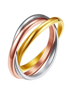 Triple Band Rings Interlocked Rolling Rings for Women Girls Stainless Steel Tri-color Russian Wedding Band Size 4 to 12, with Gift Box