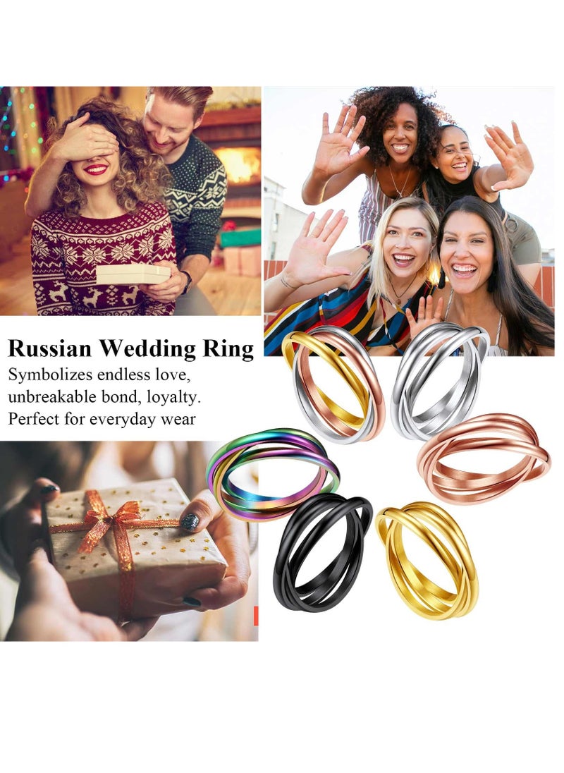 Excefore - Triple Band Rings Interlocked Rolling Rings for Women Girls Stainless Steel Tri-color Russian Wedding Band Size 4 to 12, with Gift Box - Image 1