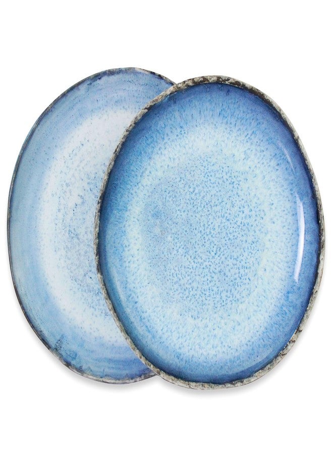 roro Rustic Coral Handmade Ceramic Stoneware Dinner Plates and Bowls, Reactive Blue Set of 2, Textured Finish (Coral, Dinner Plate) - Image 2