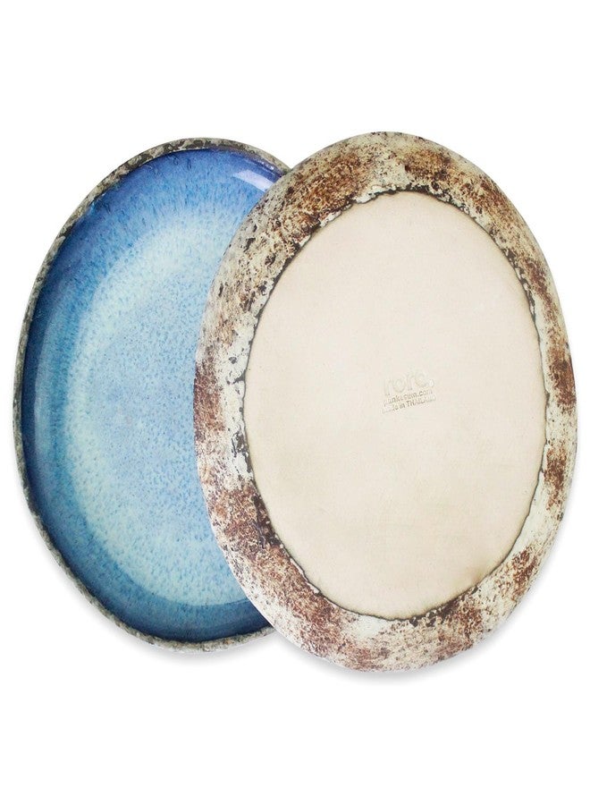 roro Rustic Coral Handmade Ceramic Stoneware Dinner Plates and Bowls, Reactive Blue Set of 2, Textured Finish (Coral, Dinner Plate) - Image 5