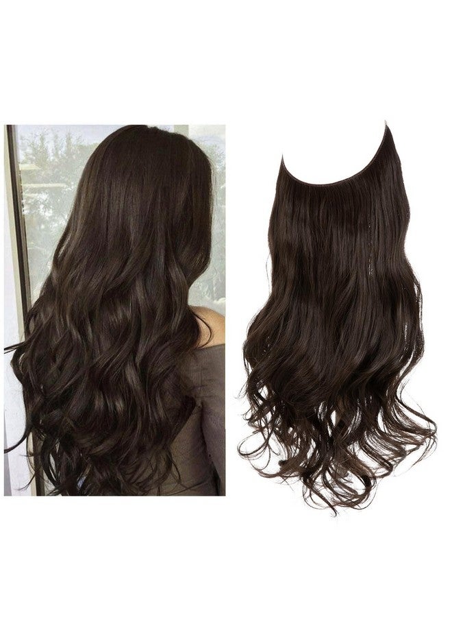 سارلا وصلات شعر سلكية غير مرئية بنية داكنة مع 3 مشابك طويلة صناعية مموجة ومجعد، عصابة رأس شفافة قابلة للتعديل للنساء 45.72 سم - Image 1