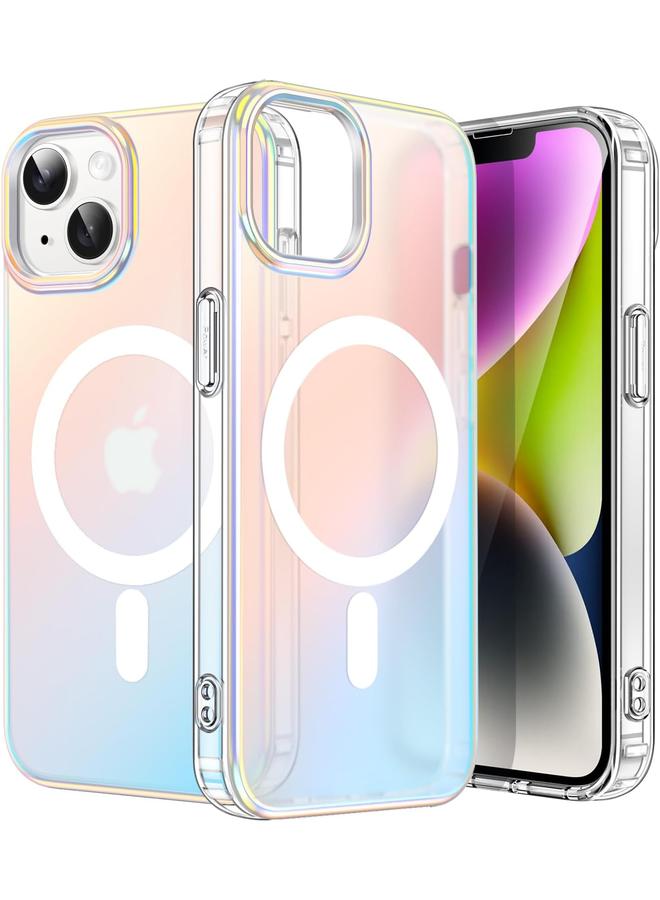 جي تيك جراب قزحي الألوان لهاتف آيفون 14 مقاس 6.1 بوصة متوافق مع ماج سيف بتصميم لطيف وفريد وجمالي مع غطاء خلفي شفاف ملون مقاوم للصدمات لهاتف قزحي الألوان - Image 1
