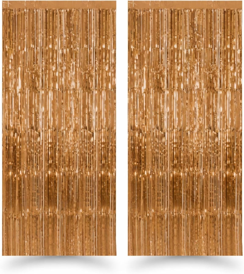 MAGIC VAULT Foil Fringe Curtains Pack of 2 - 1x2m Metallic Tinsel Backdrop for Events (Gold) - Image 1