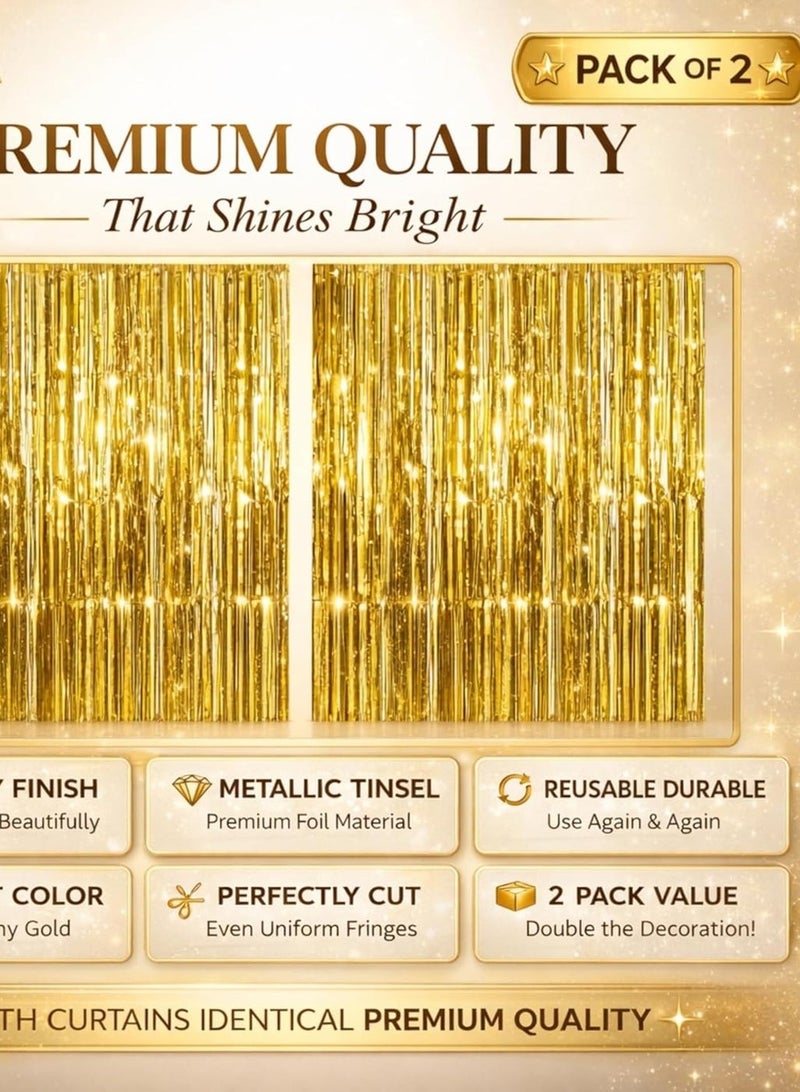 MAGIC VAULT Foil Fringe Curtains Pack of 2 - 1x2m Metallic Tinsel Backdrop for Events (Gold) - Image 5