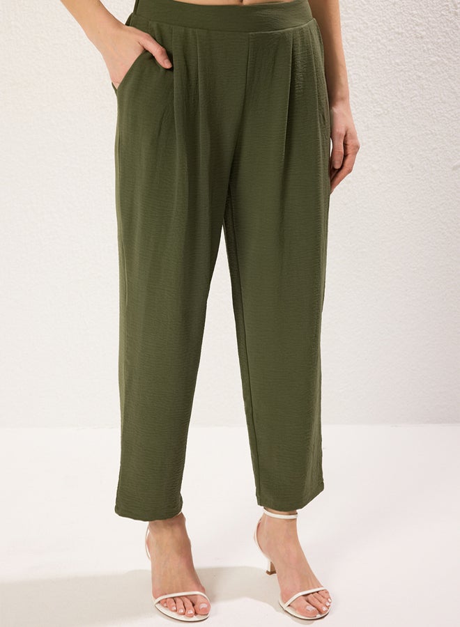 trendyol Khaki Harem/Shalwar Comfortable Cut Elastic Waist Woven Trousers - Image 2