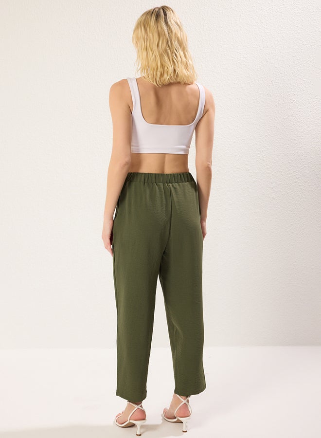 trendyol Khaki Harem/Shalwar Comfortable Cut Elastic Waist Woven Trousers - Image 5