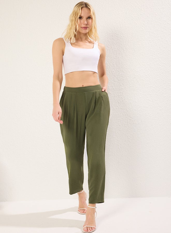 trendyol Khaki Harem/Shalwar Comfortable Cut Elastic Waist Woven Trousers - Image 4
