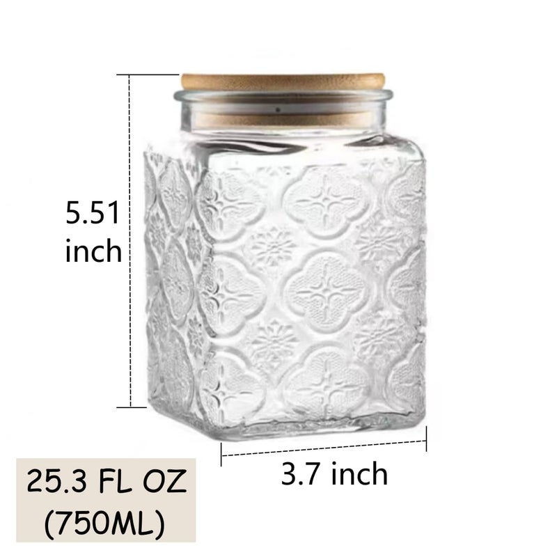 ANSQU 25.3 FL OZ Square Glass Jar  Glass Storage Jar with Airtight Lid  Glass Food Storage Containers for Candy  Coffee  Tea  Canning  Cute Jar (Square Begonia) - Image 2