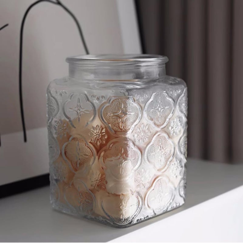 ANSQU 25.3 FL OZ Square Glass Jar  Glass Storage Jar with Airtight Lid  Glass Food Storage Containers for Candy  Coffee  Tea  Canning  Cute Jar (Square Begonia) - Image 4
