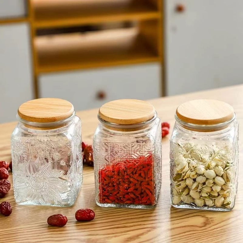 ANSQU 25.3 FL OZ Square Glass Jar  Glass Storage Jar with Airtight Lid  Glass Food Storage Containers for Candy  Coffee  Tea  Canning  Cute Jar (Square Begonia) - Image 5