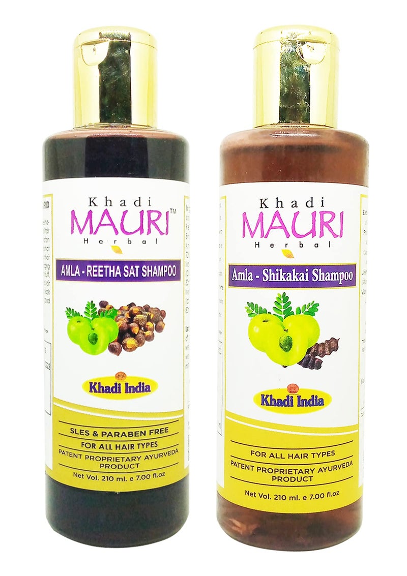 Khadi MAURI Amla Reetha & Amla Shikakai Shampoo - Pack of 2 (420 ml), multicolor (KMAMLRTHAMLSHKSHX1(EACH)) - Image 1