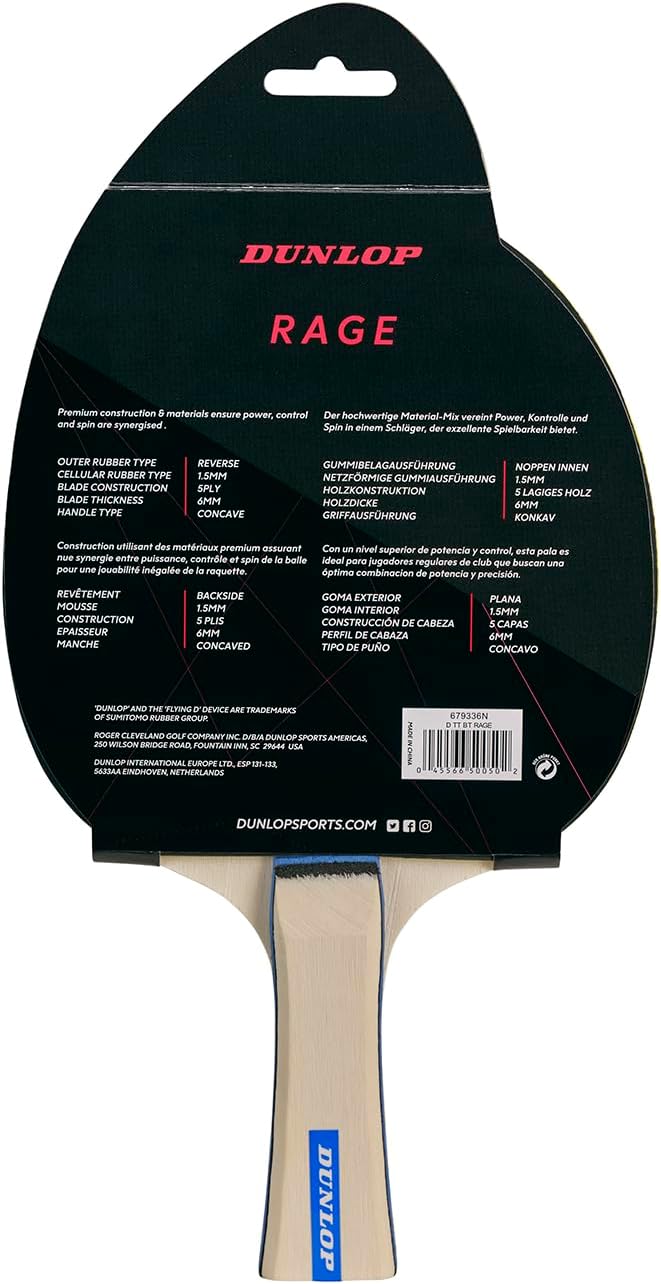 Dunlop Sports Tt Bat Rage – Table Tennis Paddle For Spin, Control & Speed - Image 5