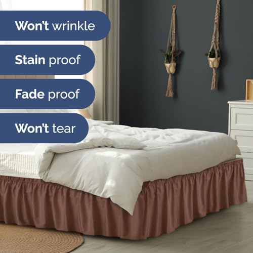 Gorayoo Bedding Bed Skirt – Wrap Around Dust Ruffle Bed Frame Cover with Easy Fit Elastic Strap, Double Size 18 Inch Inch Drop, Microfiber Pleated, Machine Washable | Brown, (72inchx72inch) - Image 4