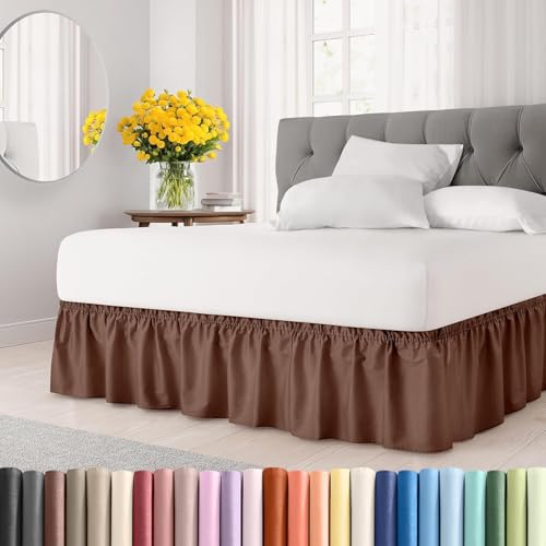 Gorayoo Bedding Bed Skirt – Wrap Around Dust Ruffle Bed Frame Cover with Easy Fit Elastic Strap, Double Size 18 Inch Inch Drop, Microfiber Pleated, Machine Washable | Brown, (72inchx72inch) - Image 1