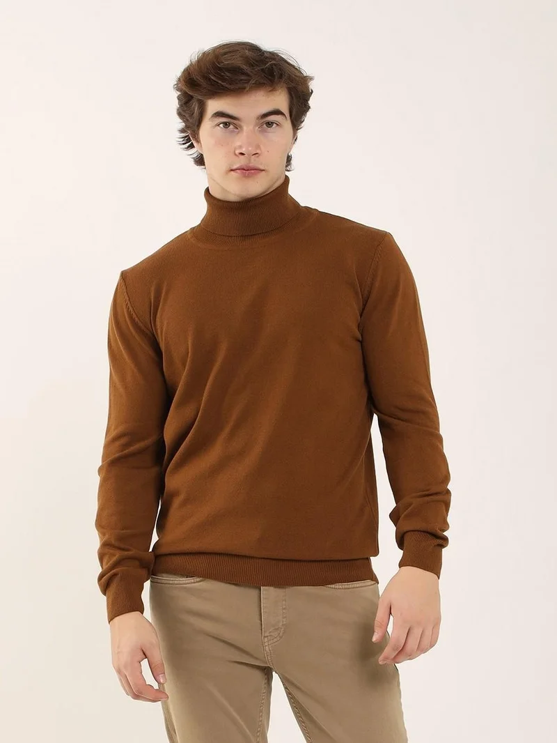 Tobacco Men's Slim Fit Full Turtleneck Knitwear - 91072