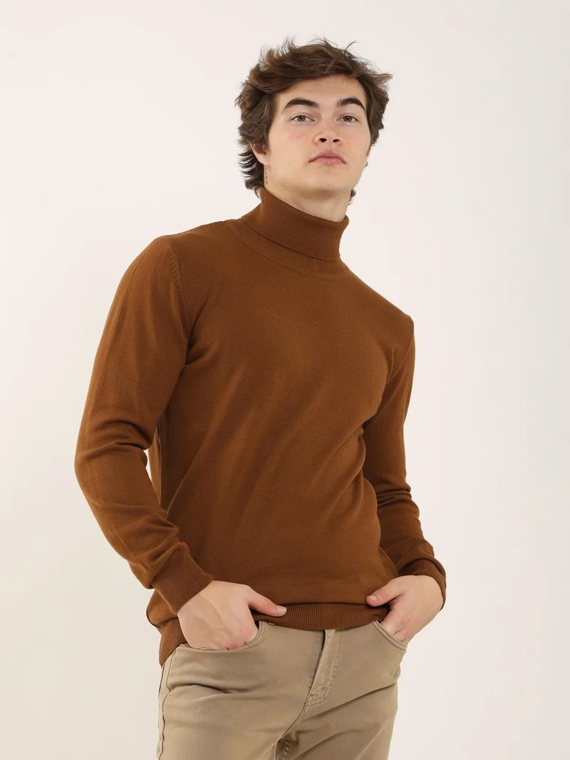 Dufy Tobacco Tobacco Men's Slim Fit Full Turtleneck Knitwear - 91072 for Men | Best Price UAE